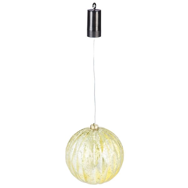 Evergreen 8 in. Shatterproof Outdoor Safe Battery Operated LED Ball Christmas Ornament, Gold