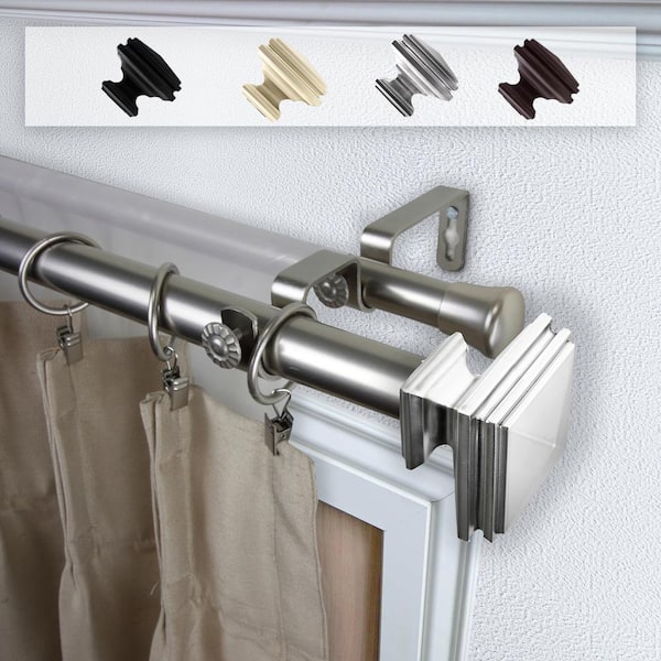 Rod Desyne Bedpost 66 in. - 120 in. Double Curtain Rod in Satin Nickel with Finial
