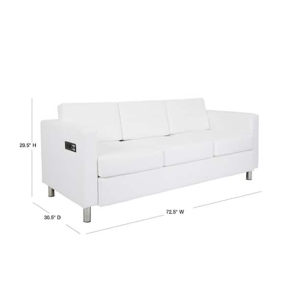 OSP Home Furnishings Atlantic 72.5 in. White Faux Leather 3-Seater