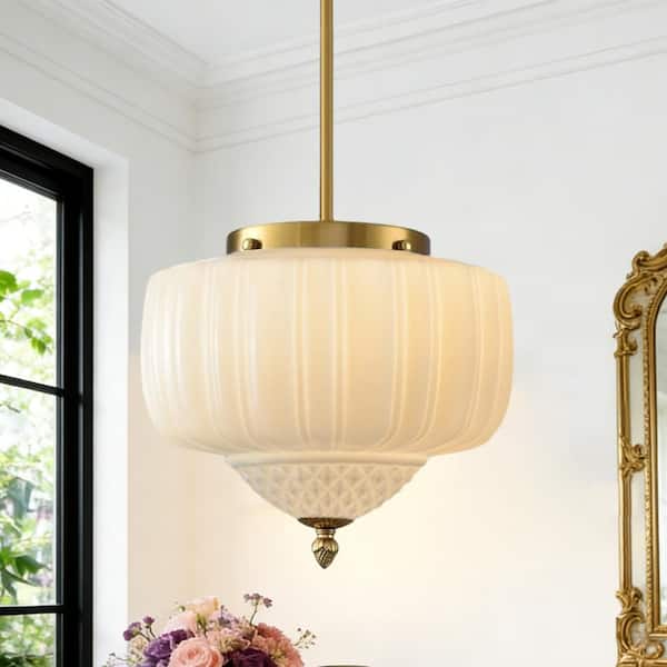 14'' Milk Glass Pendant Light Kitchen Island - Mid Century Modern Hanging Lights Dining Table