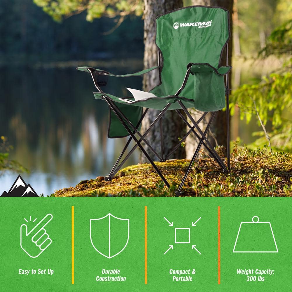 Green Heavy Duty Folding Camping Chair with Cooler and Cupholder