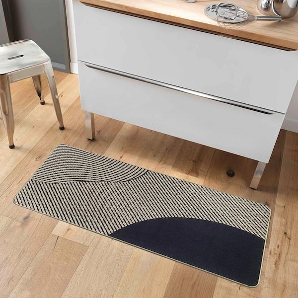 Geometric Beige 20 in. W x 48 in. L Polyester Low Profile Indoor Kitchen Mat