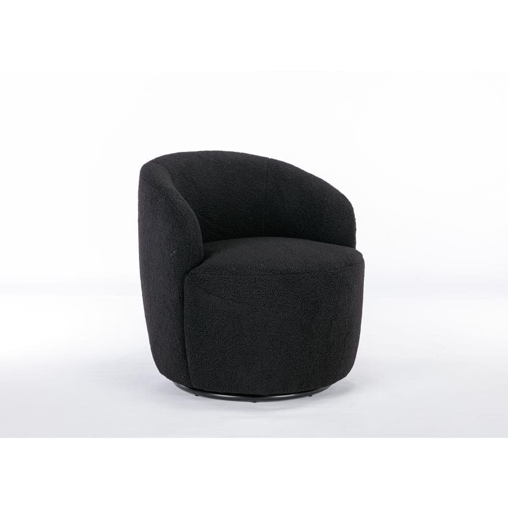 Clarissa Black Teddy Fabric Upholstered Barrel Swivel Accent Chair with Metal Base price history on PriceWatchPro