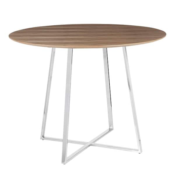 Lumisource Cosmo Round Dining Table in Chrome with Walnut Wood Top