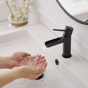 Waterfall Single Handle Single Hole Modern Bathroom Faucet Bathroom Drip-Free Vanity RV Sink Faucet in Matte Black