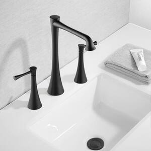 8 in. Widespread 2-Handle 360-Degree Gooseneck Bathroom Faucet Combo Kit with Drain Included and Pop-Up in Matte Black