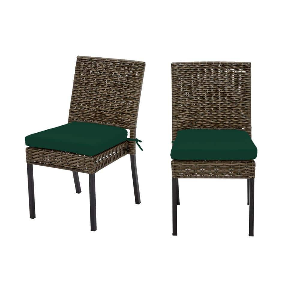 Laguna Point Brown 2-Piece Wicker Outdoor Patio Dining Chair with CushionGuard Charleston Blue-Green Cushions -  Hampton Bay, H096-01203900