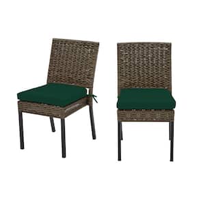 Laguna Point Brown 2-Piece Wicker Outdoor Patio Dining Chair with CushionGuard Charleston Blue-Green Cushions
