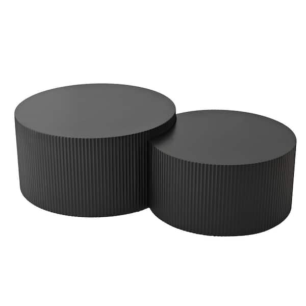 Sudzendf Black MDF Round Outdoor Side Table 2-Piece