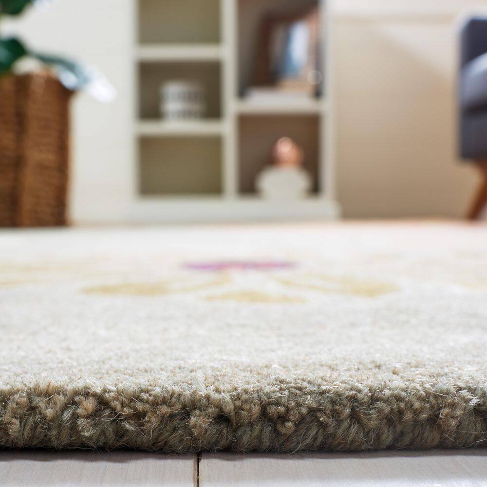 Handmade Tufted Blue Floral Round Wool Rug, 60 in