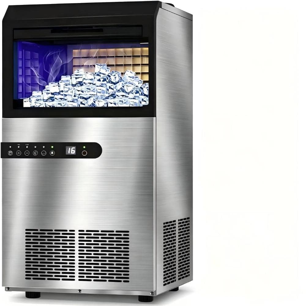 100Lbs/24H Under Counter Ice Maker, Stainless Steel, 2-Way Supply