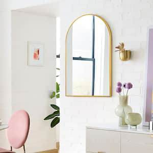 Modern 24 in. W x 36 in. H Arched Aluminum Alloy Framed Wall Mirror Vanity Mirror in Gold