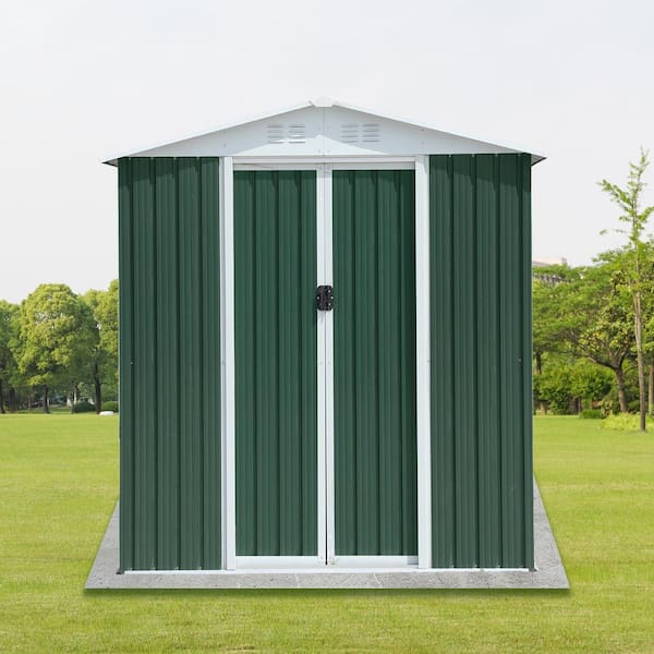 Unbranded - 4 ft. x 6 ft. Outdoor Metal Storage Sheds Apex Roof Green for Garden Equipment, Furniture, Bicycles (23.43 sq. ft.)