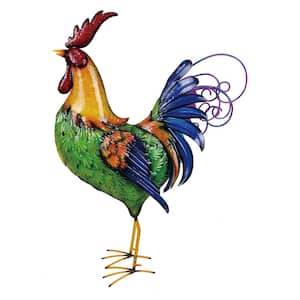 Backyard Expressions 32 in. Bright Metal Rooster Garden Statue