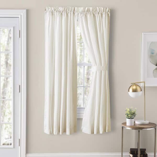 Ellis Curtain Classic Natural Polyester/Cotton 80 in. W x 54 in. L Rod Pocket Sheer Tailored Curtain Pair with Ties
