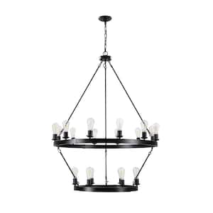 Light Pro 18 light Distressed Black Ironwork 2-Tier circular Chandelier for Kitchen Island with no bulbs included