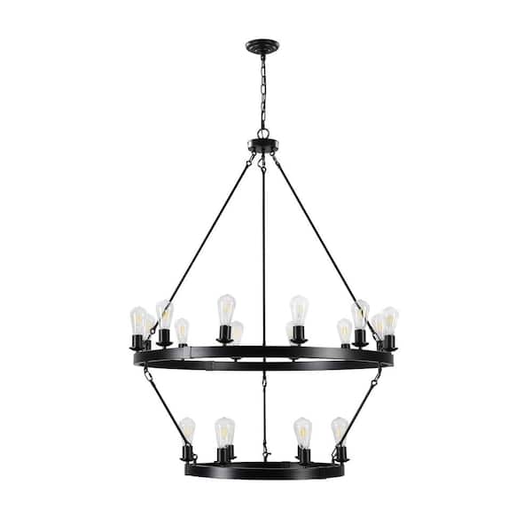 Modland Light Pro 18 light Distressed Black Ironwork 2-Tier circular Chandelier for Kitchen Island with no bulbs included