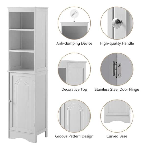 54 Tall Bathroom Linen 2-Tier Cabinet Shelf Storage Cupboard w