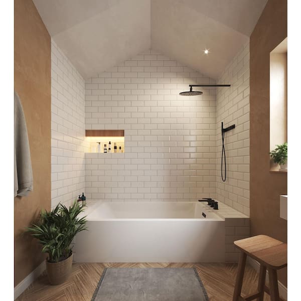 Grayley 60 in. L x 30 in. W Soaking Alcove Bathtub with Right Hand Drain in White with Matte Black Trim