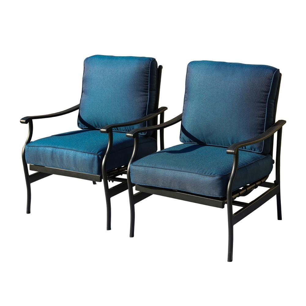 Patio Festival Metal Outdoor Rocking Chair with Blue Cushions (2Pack) PF19104B The Home Depot