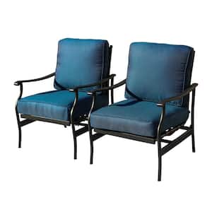 Metal Outdoor Rocking Chair with Blue Cushions (2-Pack)