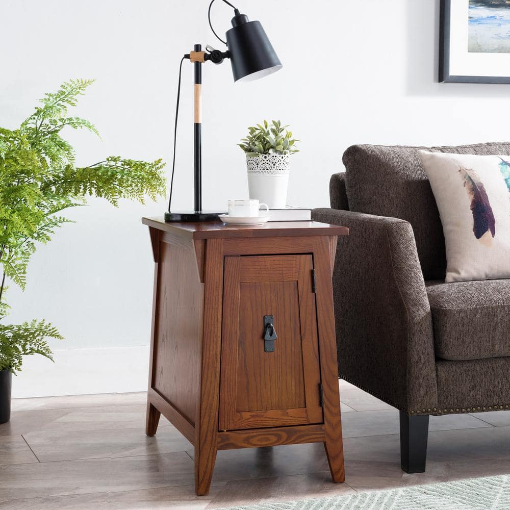 Russet Solid Wood Mission Cabinet End Table with Storage