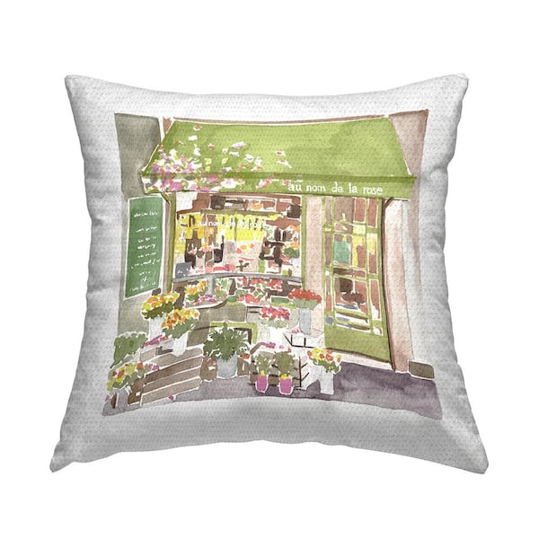 Stupell Industries French Flower Shop Green Botanical Storefront Multi-Color Square Outdoor Throw Pillow