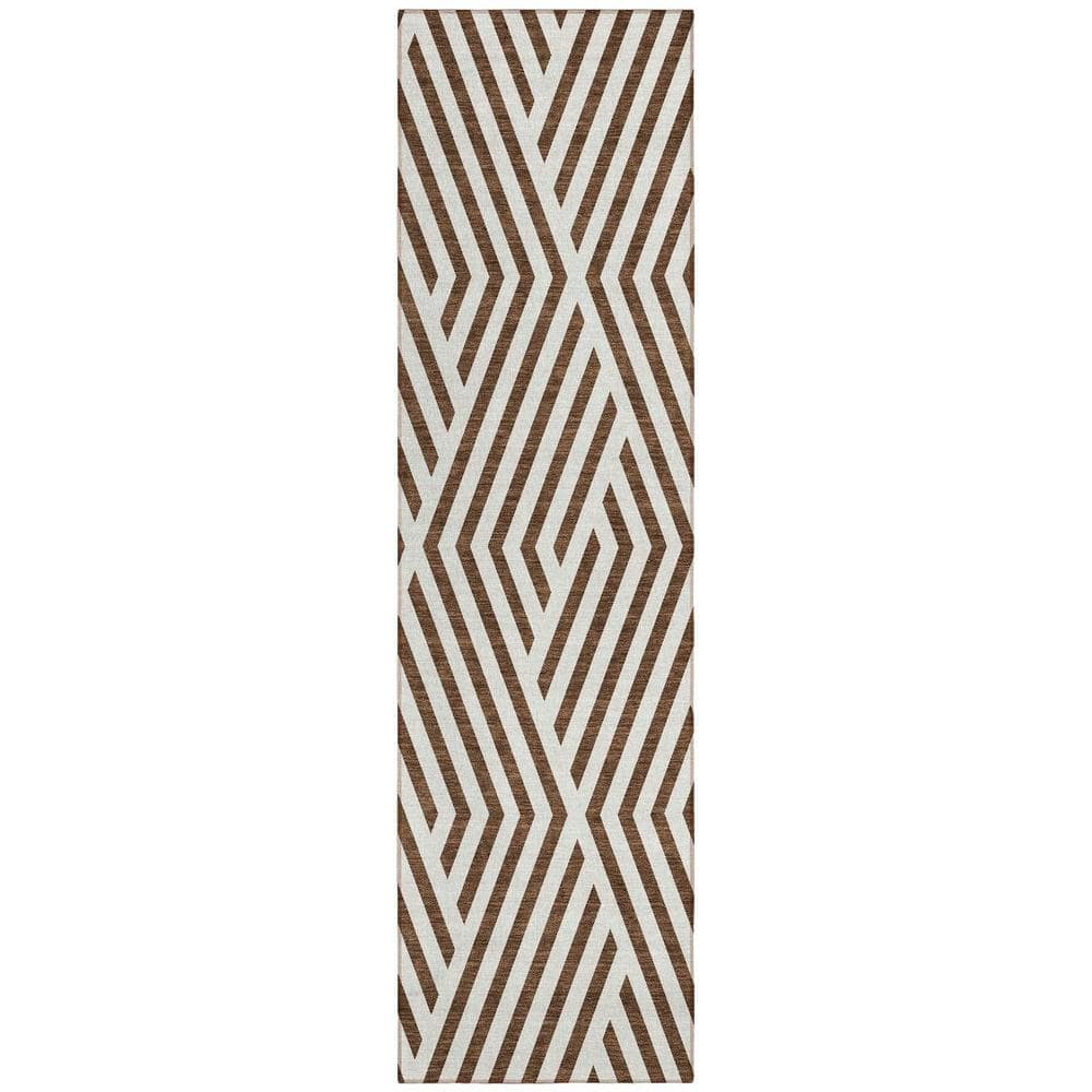 Brown and White 2 ft. x 8 ft. Woven Geometric Runner Indoor/Outdoor Area Rug price history on PriceWatchPro