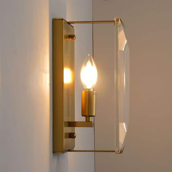 10.2 in. 1-Light Gold Modern Dimmable Wall Sconce with Glass Shade Modern Lighting Fixture for Corridor and Hallway