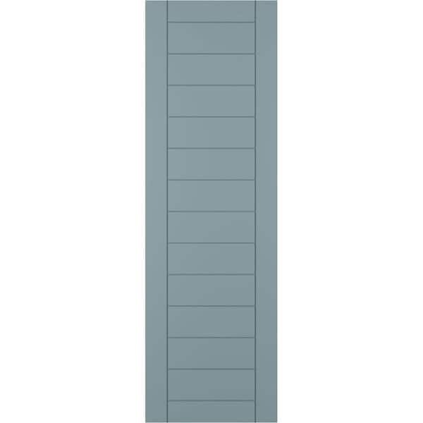 Ekena Millwork 15 in. x 33 in. PVC Horizontal Slat Framed Modern Style Fixed Mount Board and Batten Shutters Pair in Peaceful Blue