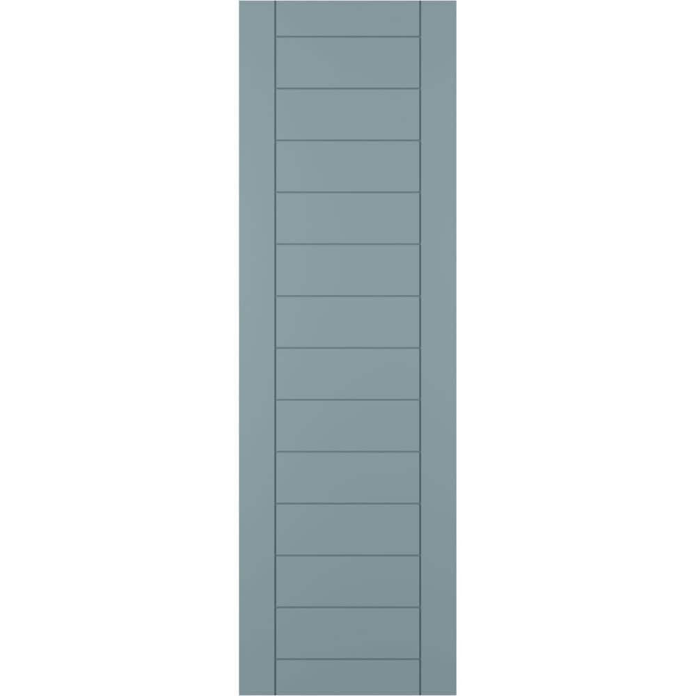 18 in. x 37 in. PVC Horizontal Slat Framed Modern Style Fixed Mount Board and Batten Shutters Pair in Peaceful Blue price history on PriceWatchPro