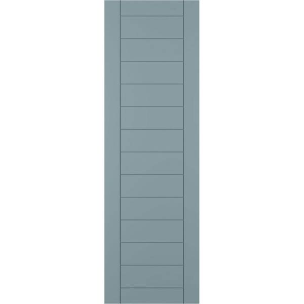 Ekena Millwork 18 in. x 65 in. PVC Horizontal Slat Framed Modern Style Fixed Mount Board and Batten Shutters Pair in Peaceful Blue