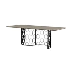 Solange 87 in. W Rectangular Black Concrete Top and Metal Dining Table (Seats Up to 8)