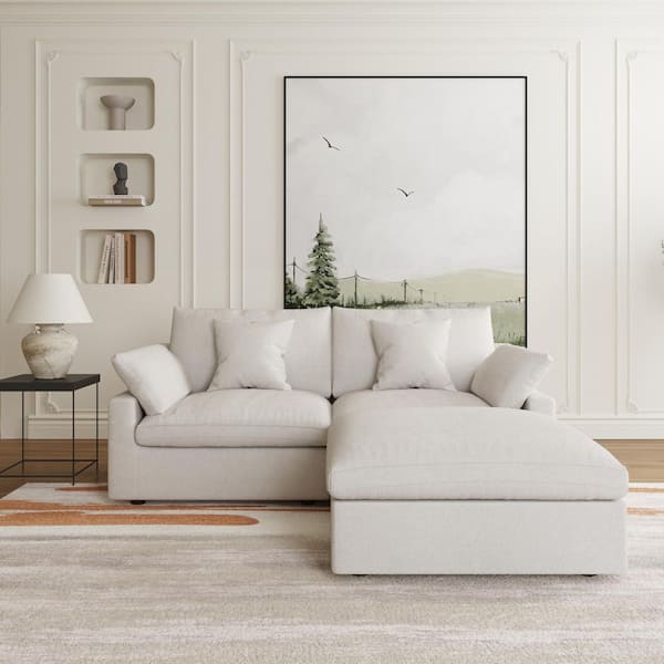 J&E Home 82.6 in. Slope Arm Linen 3-Piece Modular Free Combination Sectional Sofa with Ottoman in Beige
