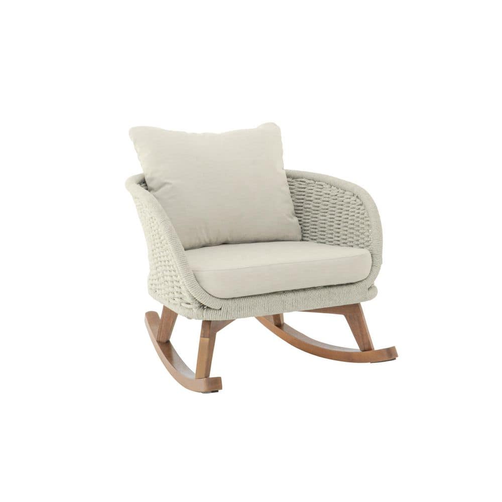 Brooklyn Modern Patio Natural Finish Solid Wood and Beige Rope Woven Outdoor Rocking Chair with Beige Cushions price history on PriceWatchPro