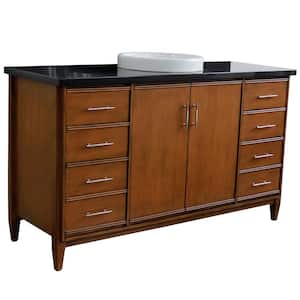 61 in. W x 22 in. D Single Bath Vanity in Walnut with Granite Vanity Top in Black Galaxy with White Round Basin