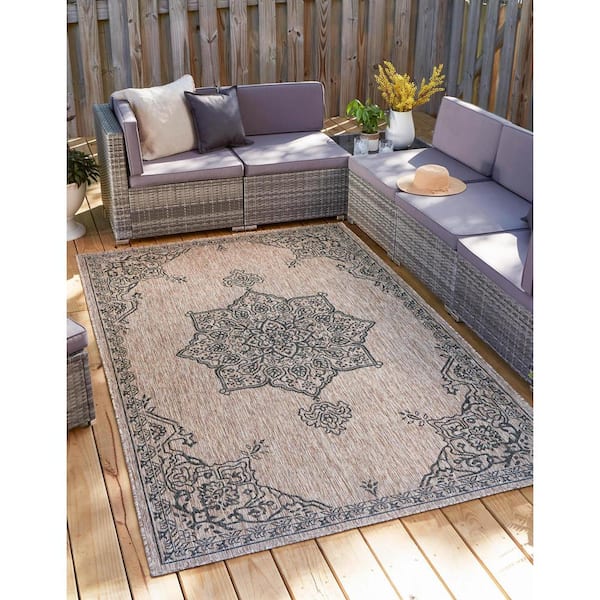 Beige Antique 9 ft. x 12 ft. Indoor/Outdoor Area Rug