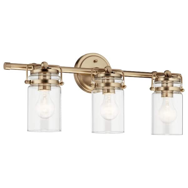 Brinley 24 in. 3-Light Champagne Bronze Vintage Bathroom Vanity Light with Clear Glass