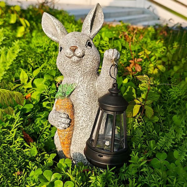 Rabbit Garden Statues with Solar Lights L0DZNY1R1D - The Home Depot