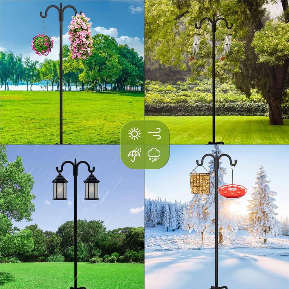 Adjustable Black Steel Double Shepherd Hook for Bird Feeders