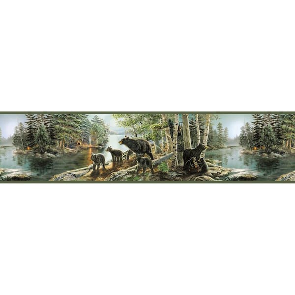 Chesapeake Salvador Green Bear Necessities Green Wallpaper Border Sample