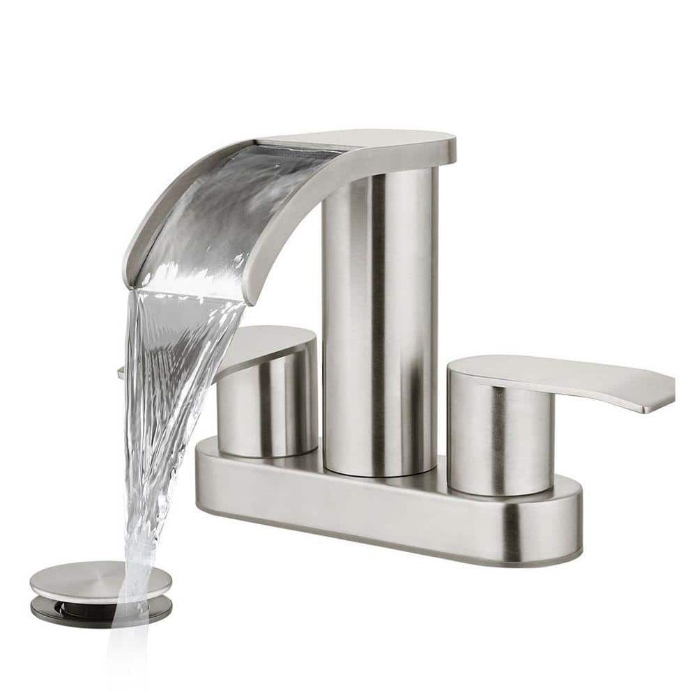 4 in. Centerset Waterfall Double Handle High Arc Bathroom Faucet with Pop Up Drain Vanity Faucet Brushed Nickel price history on PriceWatchPro