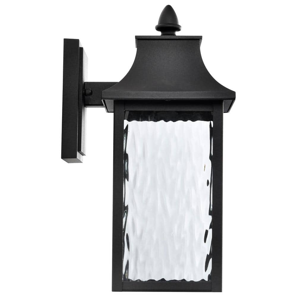 Austen Matte Black and Clear Water Glass Smart Outdoor Wall Lantern
