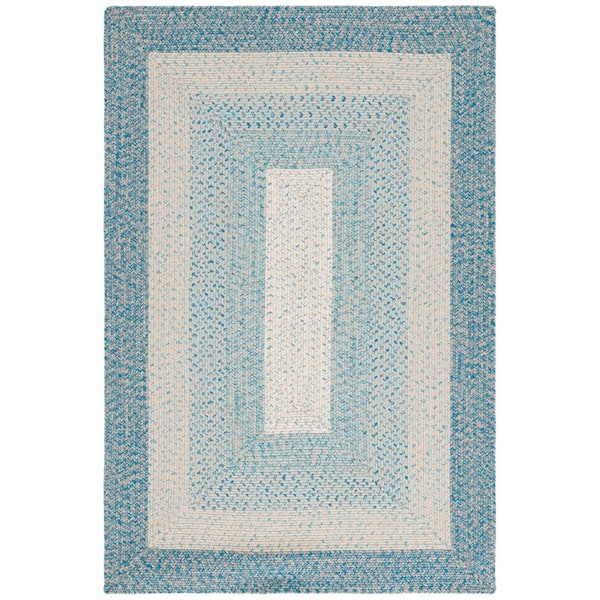 Braided Blue/Aqua 2 ft. x 3 ft. Machine Washable Solid Striped Border Area Rug