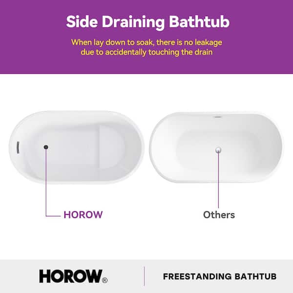 47 in. x 26.8 in. Soaking Bathtub with Side Drain in White/Matte Black