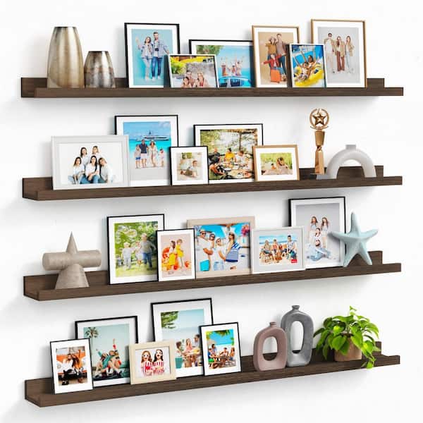 48 in. x 4.5 in. Picture Ledge Shelf Set of 4 Floating Shelves with Lip Wall Mounted Decorative Wall Shelf Rustic Brown