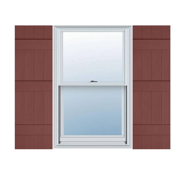 Builders Edge 14 in. W x 73 in. H TailorMade Four Board Joined (3 Batten), Vinyl Board and Batten Shutters Pair in Burgundy Red
