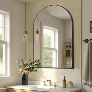 24 in. W x 36 in. H Aluminum Black Mirror Large Arched Mirror Wall Mounted Standing Bathroom Mirror Framed Mirror