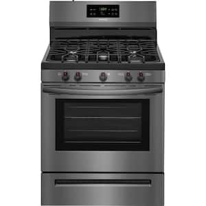 30 in. 5 Burner Freestanding Gas Range in Black Stainless Steel with Self-Cleaning Oven