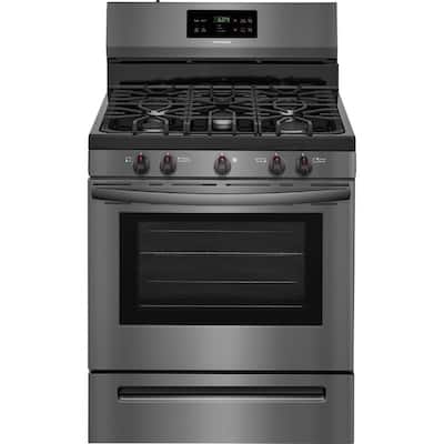 30 in. 5.0 cu. ft. Gas Range with Self-Cleaning Oven in Black Stainless Steel